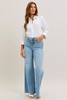 Judy Blue High Waist Retro Wide Jeans With Quilt Stitching - Whiskey Skies - JUDY BLUE