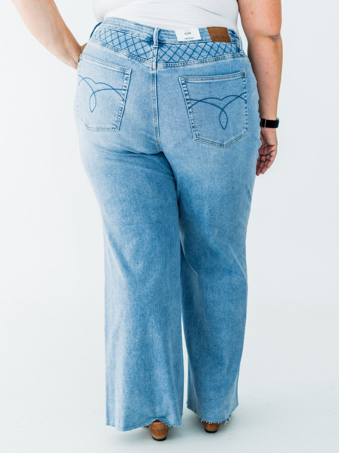 Judy Blue High Waist Retro Wide Jeans With Quilt Stitching - Whiskey Skies - JUDY BLUE