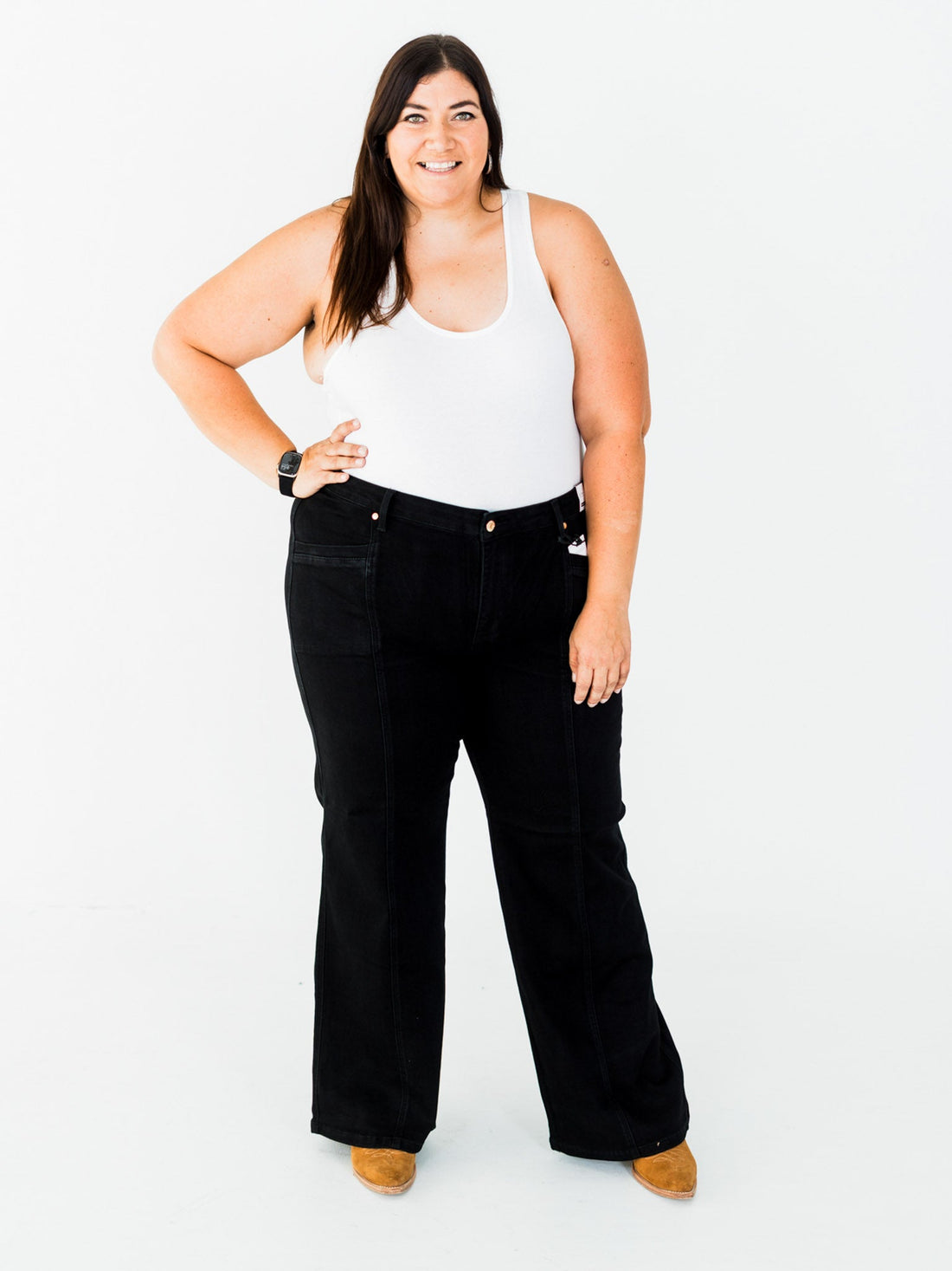 Judy Blue High Waist Retro Wide Leg Black Jeans - Whiskey Skies - JUDY BLUE