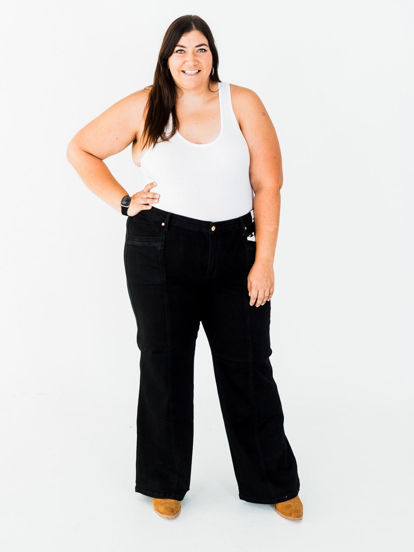 Judy Blue High Waist Retro Wide Leg Black Jeans - Whiskey Skies - JUDY BLUE