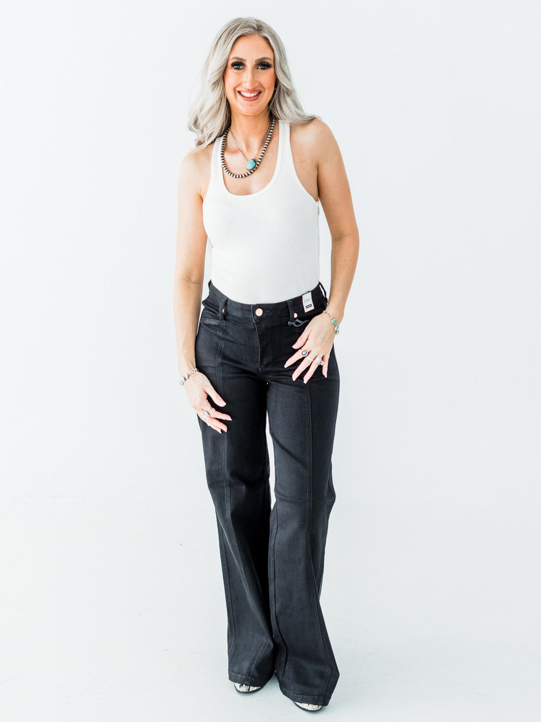 Judy Blue High Waist Retro Wide Leg Black Jeans - Whiskey Skies - JUDY BLUE