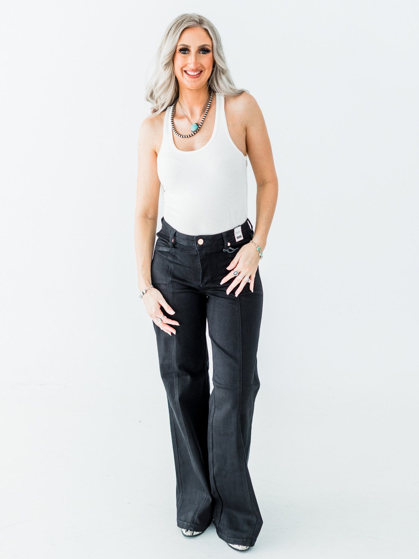 Judy Blue High Waist Retro Wide Leg Black Jeans - Whiskey Skies - JUDY BLUE