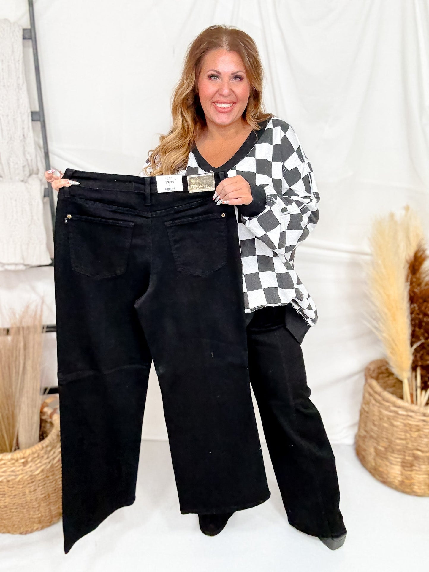 Judy Blue High Waist Retro Wide Leg Black Jeans - Whiskey Skies - JUDY BLUE
