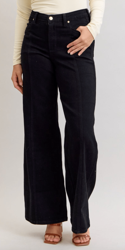 Judy Blue High Waist Retro Wide Leg Black Jeans - Whiskey Skies - JUDY BLUE