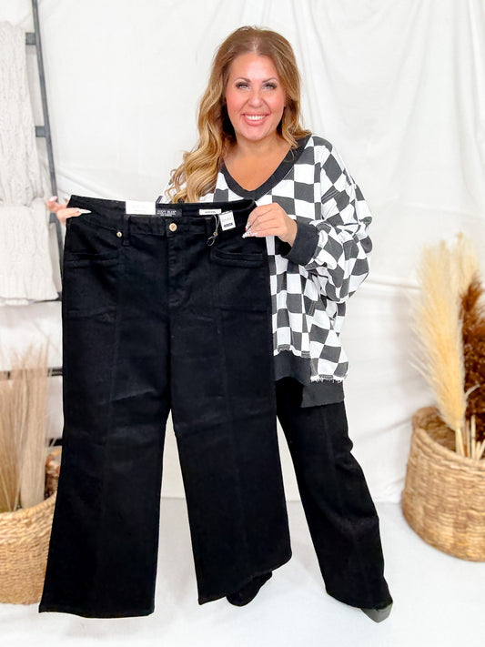 Judy Blue High Waist Retro Wide Leg Black Jeans - Whiskey Skies - JUDY BLUE