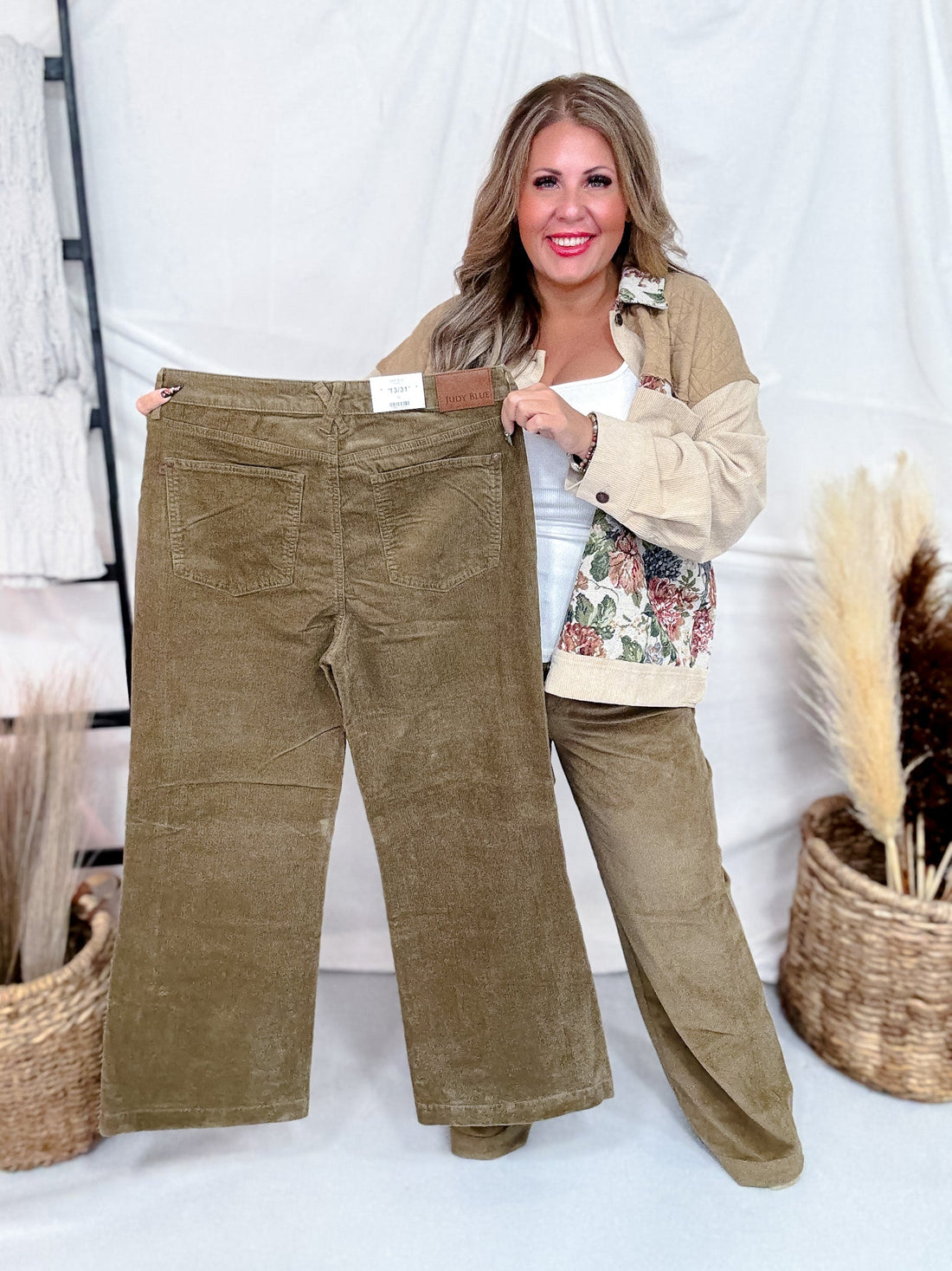 Judy Blue High Waist Retro Wide Leg Corduroy Pants In Olive - Whiskey Skies - JUDY BLUE