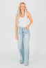 Judy Blue High - Waist Retro Wide Leg Criss Cross Waist Band Jeans - Whiskey Skies - JUDY BLUE