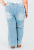 Judy Blue High - Waist Retro Wide Leg Criss Cross Waist Band Jeans - Whiskey Skies - JUDY BLUE