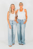 Judy Blue High - Waist Retro Wide Leg Criss Cross Waist Band Jeans - Whiskey Skies - JUDY BLUE