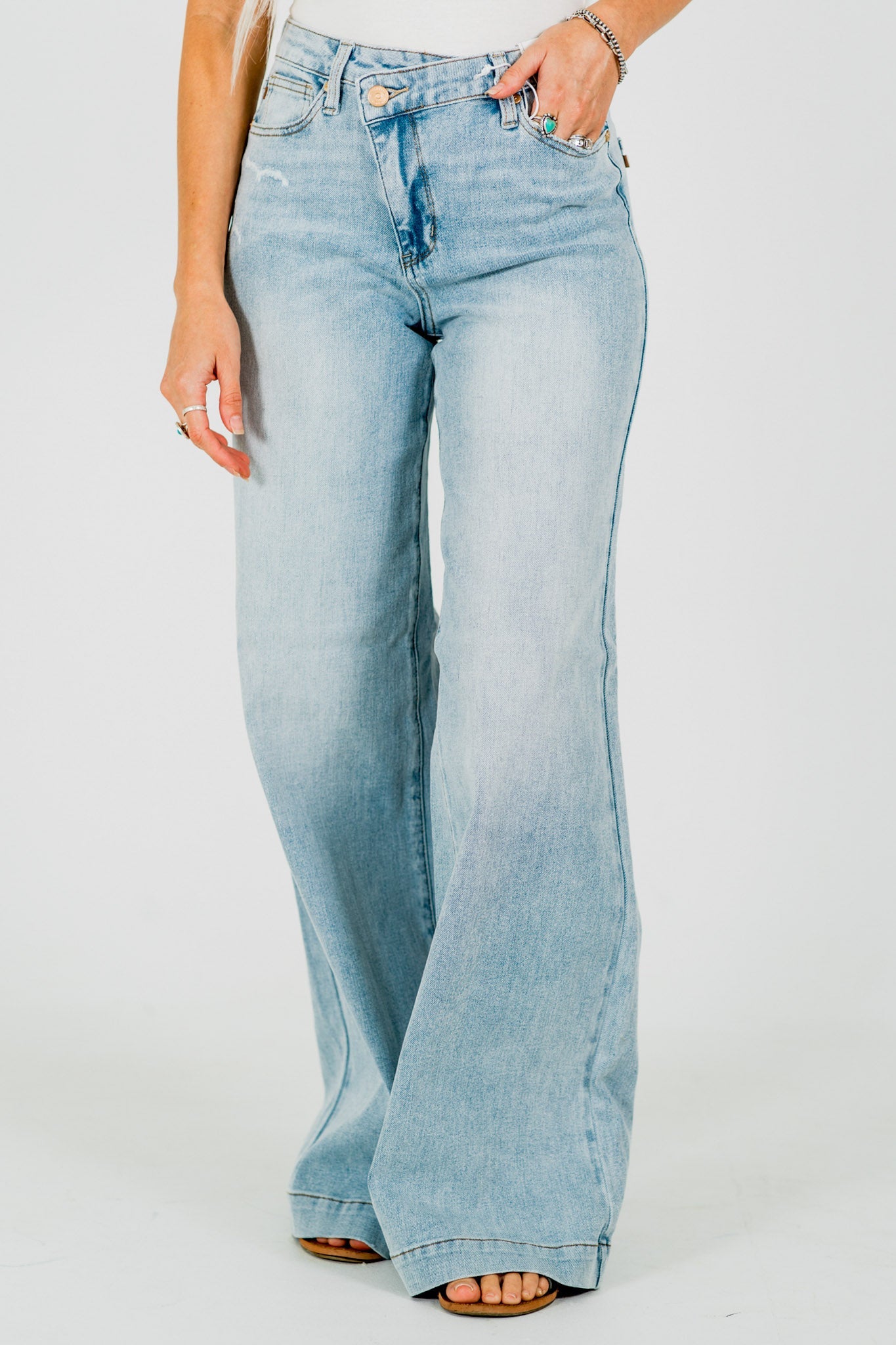 Judy Blue High-Waist Retro Wide Leg Criss Cross Waist Band Jeans