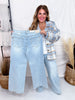 Judy Blue High - Waist Retro Wide Leg Criss Cross Waist Band Jeans - Whiskey Skies - JUDY BLUE