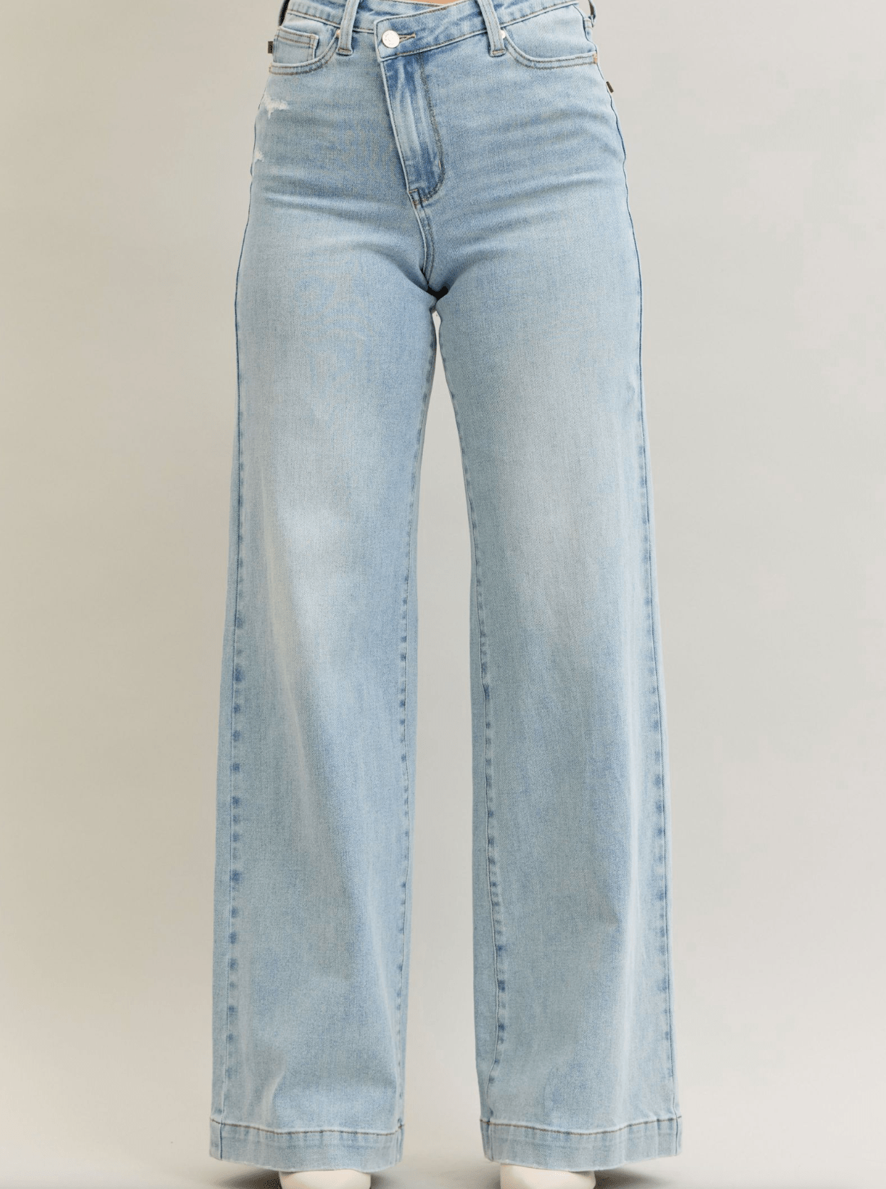 Judy Blue High - Waist Retro Wide Leg Criss Cross Waist Band Jeans - Whiskey Skies - JUDY BLUE