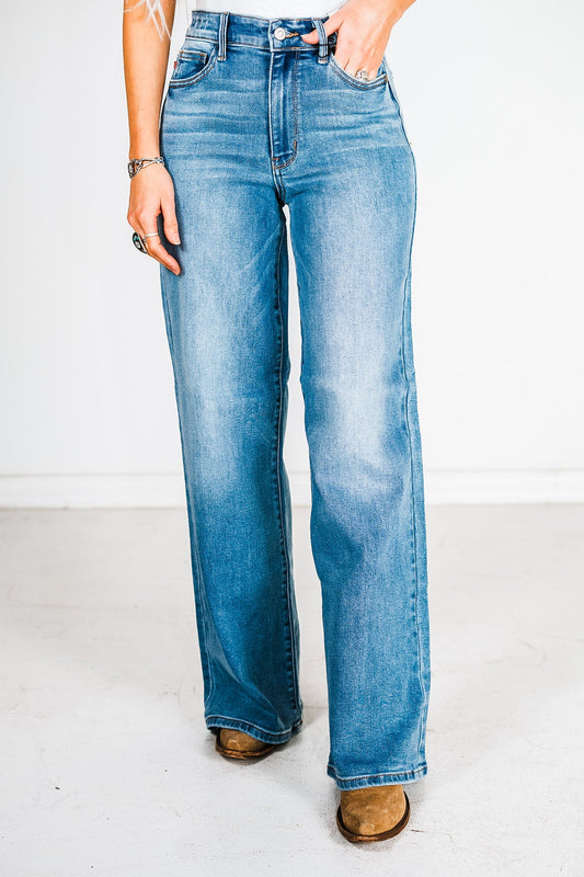 Judy Blue High - Waist Retro Wide Leg Jeans - Whiskey Skies - JUDY BLUE