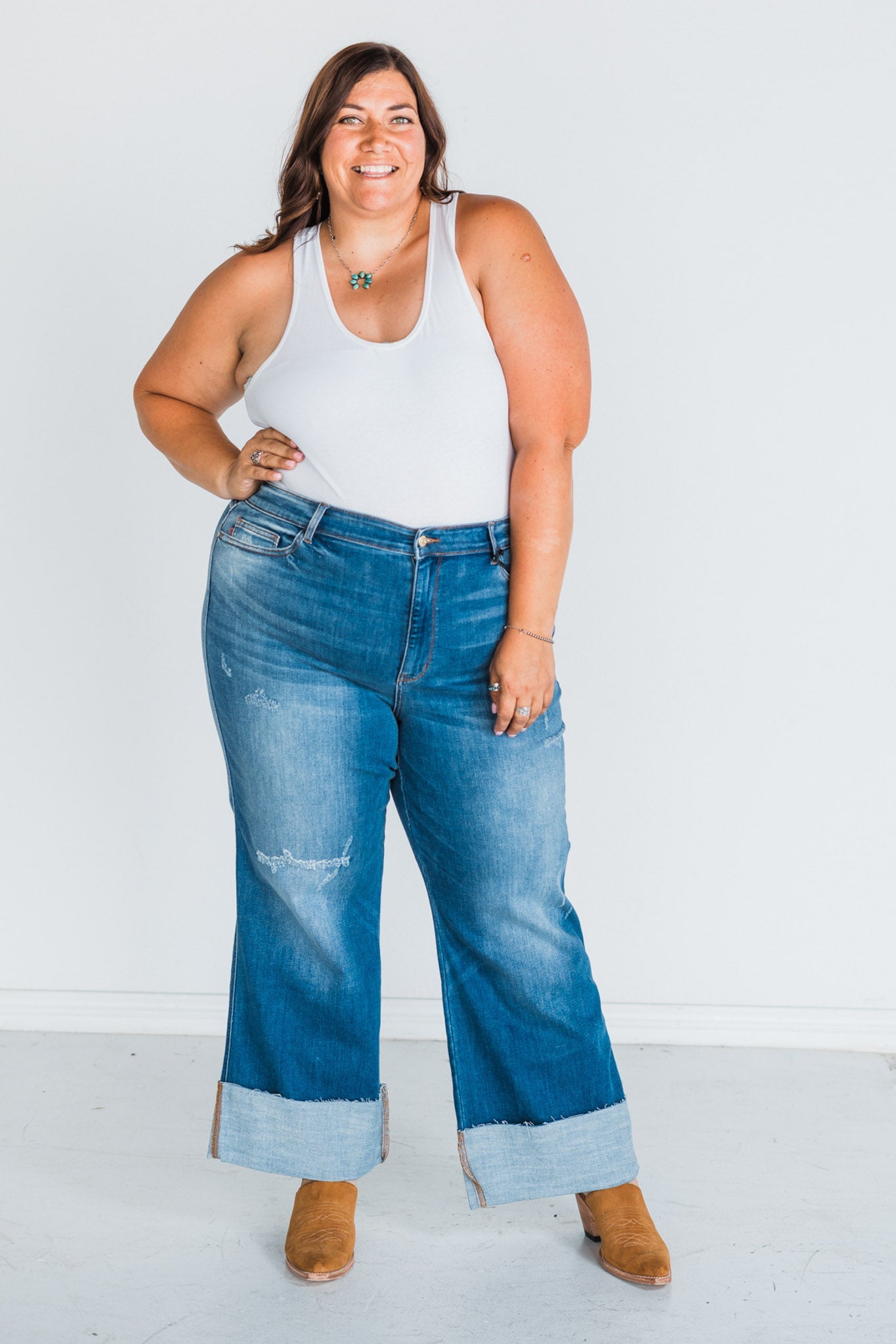 Judy Blue High - Waist Retro Wide Leg Jeans - Whiskey Skies - JUDY BLUE