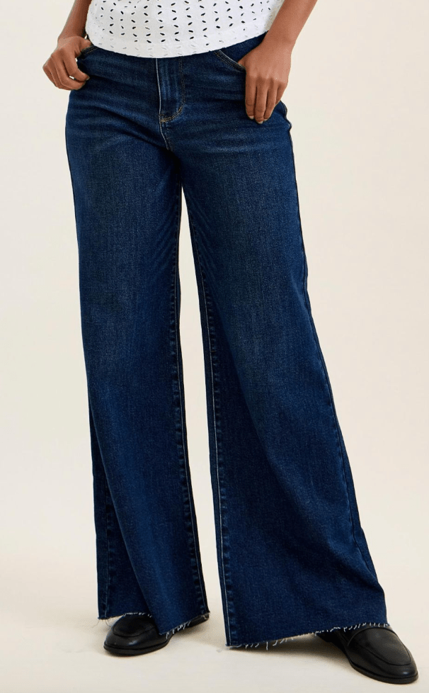 Judy Blue High Waist Retro Wide Leg Jeans W/ Adjustable Waist Tabs - Whiskey Skies - JUDY BLUE