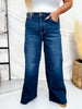 Judy Blue High Waist Retro Wide Leg Jeans W/ Adjustable Waist Tabs - Whiskey Skies - JUDY BLUE