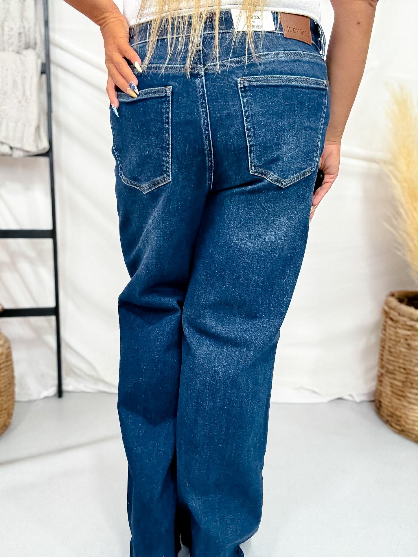 Judy Blue High Waist Retro Wide Leg Jeans W/ Adjustable Waist Tabs - Whiskey Skies - JUDY BLUE