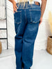 Judy Blue High Waist Retro Wide Leg Jeans W/ Adjustable Waist Tabs - Whiskey Skies - JUDY BLUE