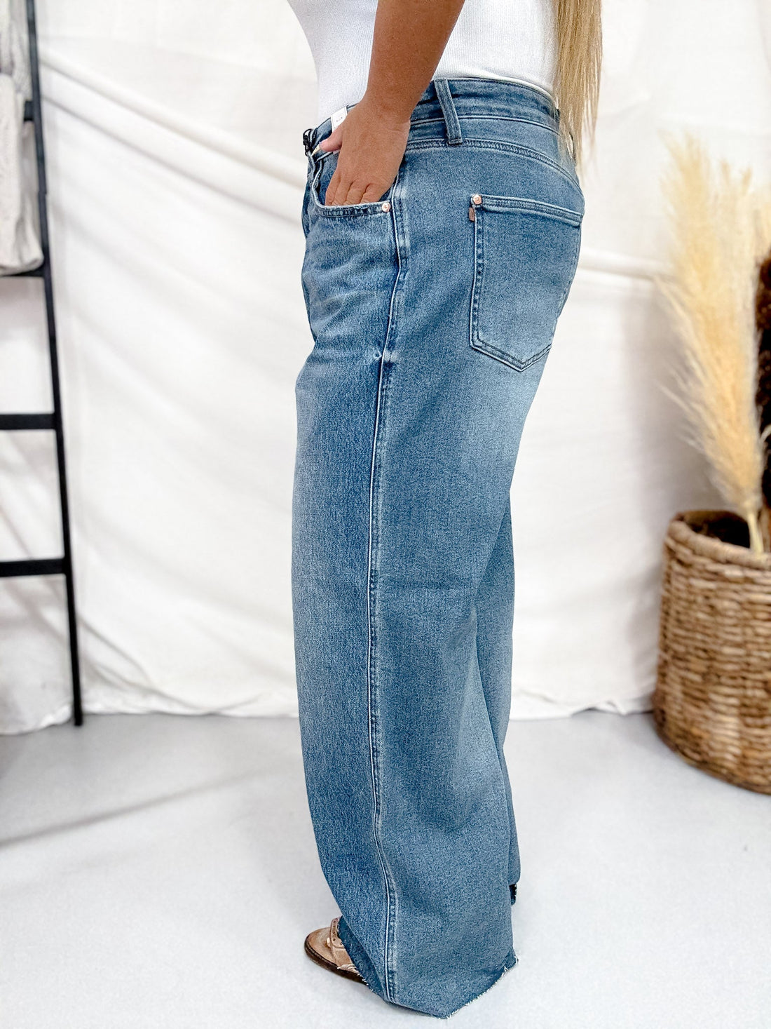 Judy Blue High Waist Rigid Magic Baggy Wilhemina Jeans - Whiskey Skies - JUDY BLUE
