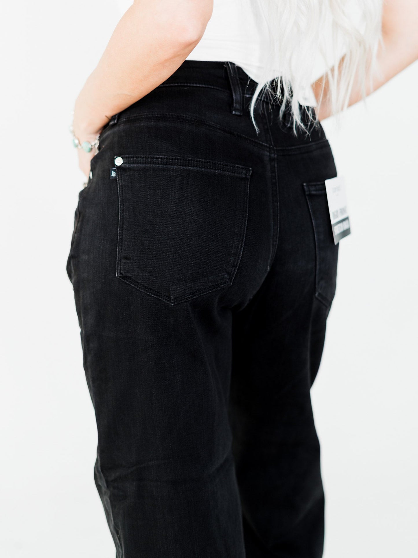 Judy Blue High Waist Rigid Magic Barrel Black Denim Arc Trousers - Whiskey Skies - JUDY BLUE