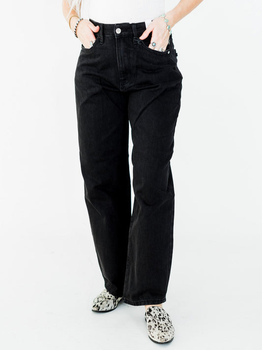Judy Blue High Waist Rigid Magic Barrel Black Denim Arc Trousers - Whiskey Skies - JUDY BLUE