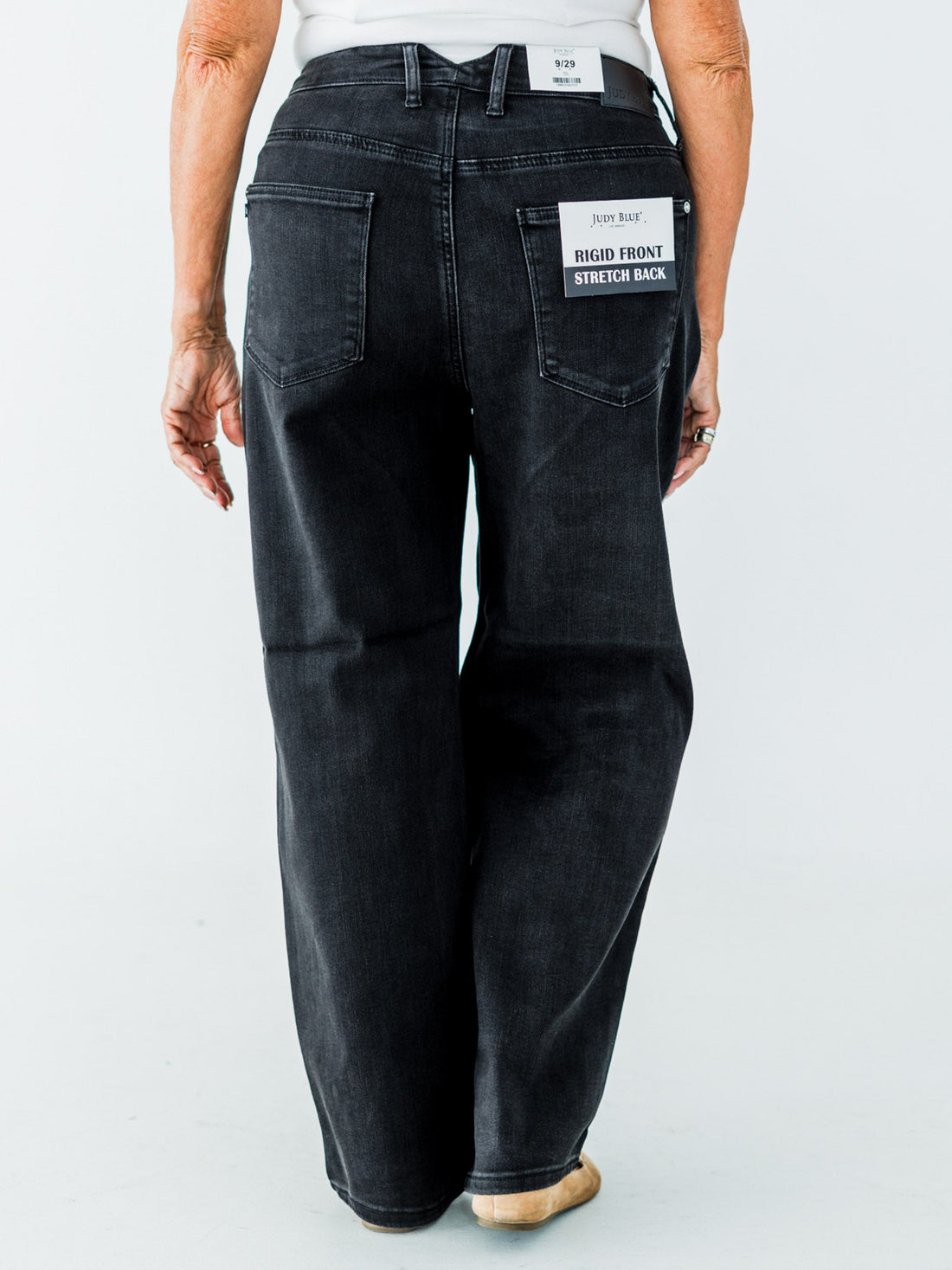 Judy Blue High Waist Rigid Magic Barrel Black Denim Arc Trousers - Whiskey Skies - JUDY BLUE