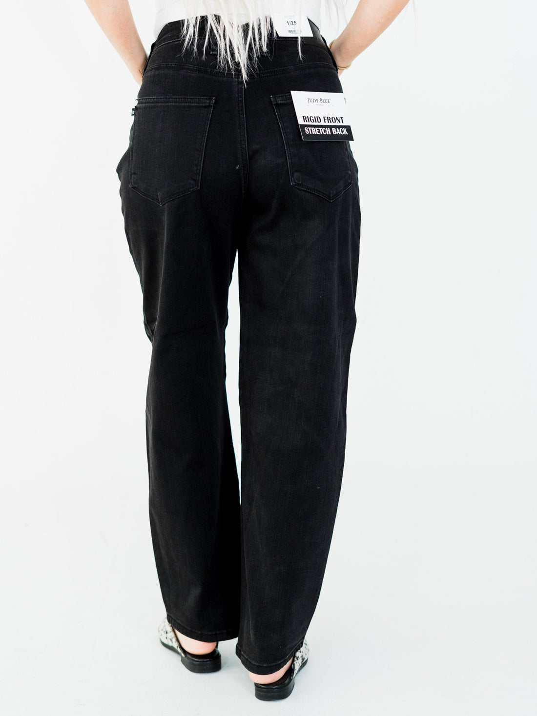 Judy Blue High Waist Rigid Magic Barrel Black Denim Arc Trousers - Whiskey Skies - JUDY BLUE