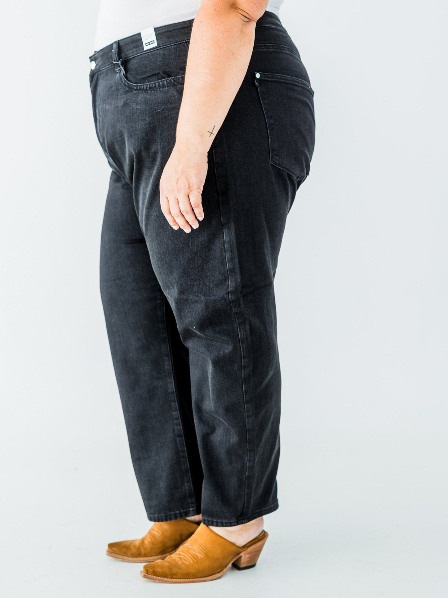 Judy Blue High Waist Rigid Magic Barrel Black Denim Arc Trousers - Whiskey Skies - JUDY BLUE