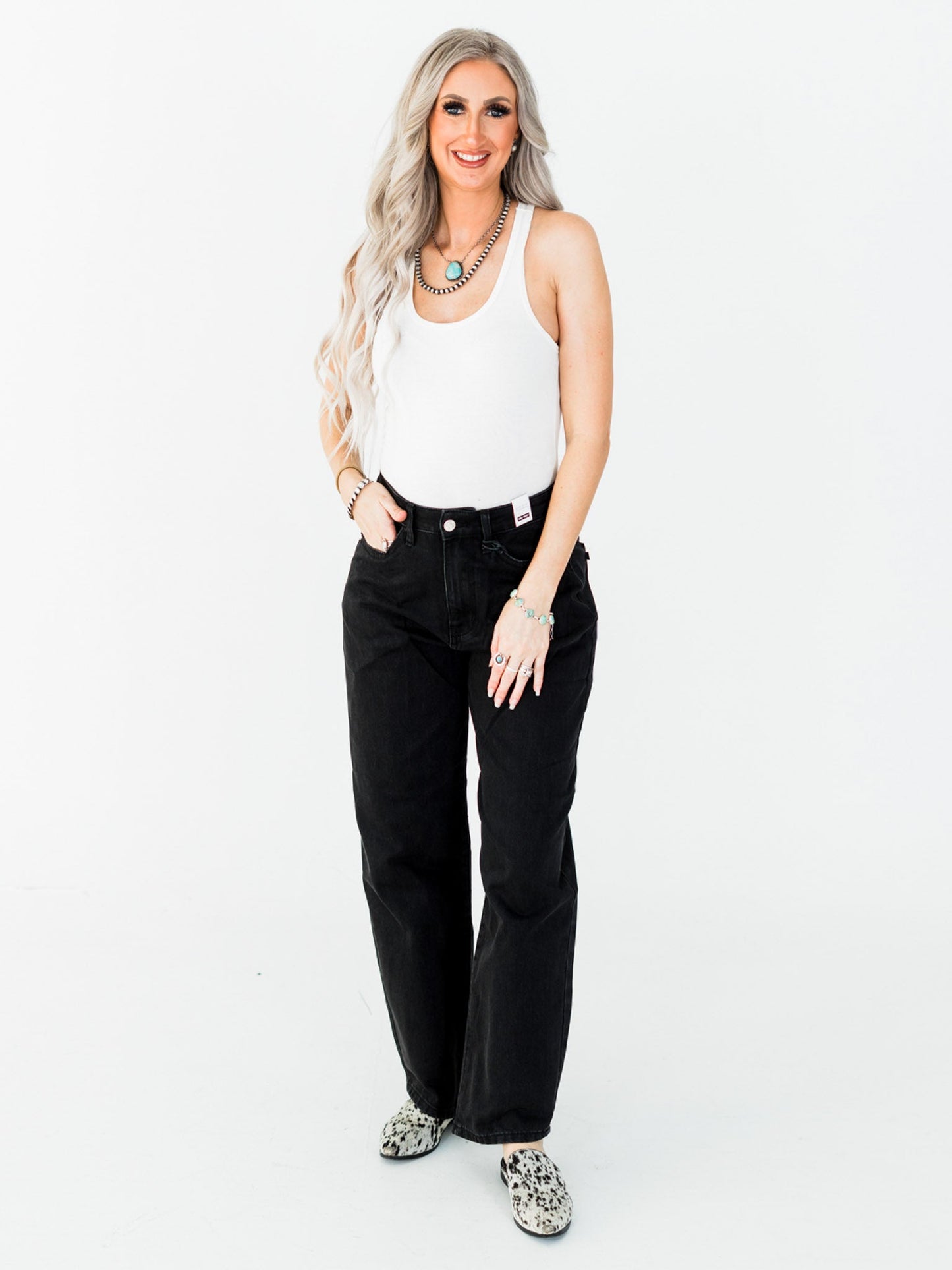 Judy Blue High Waist Rigid Magic Barrel Black Denim Arc Trousers - Whiskey Skies - JUDY BLUE