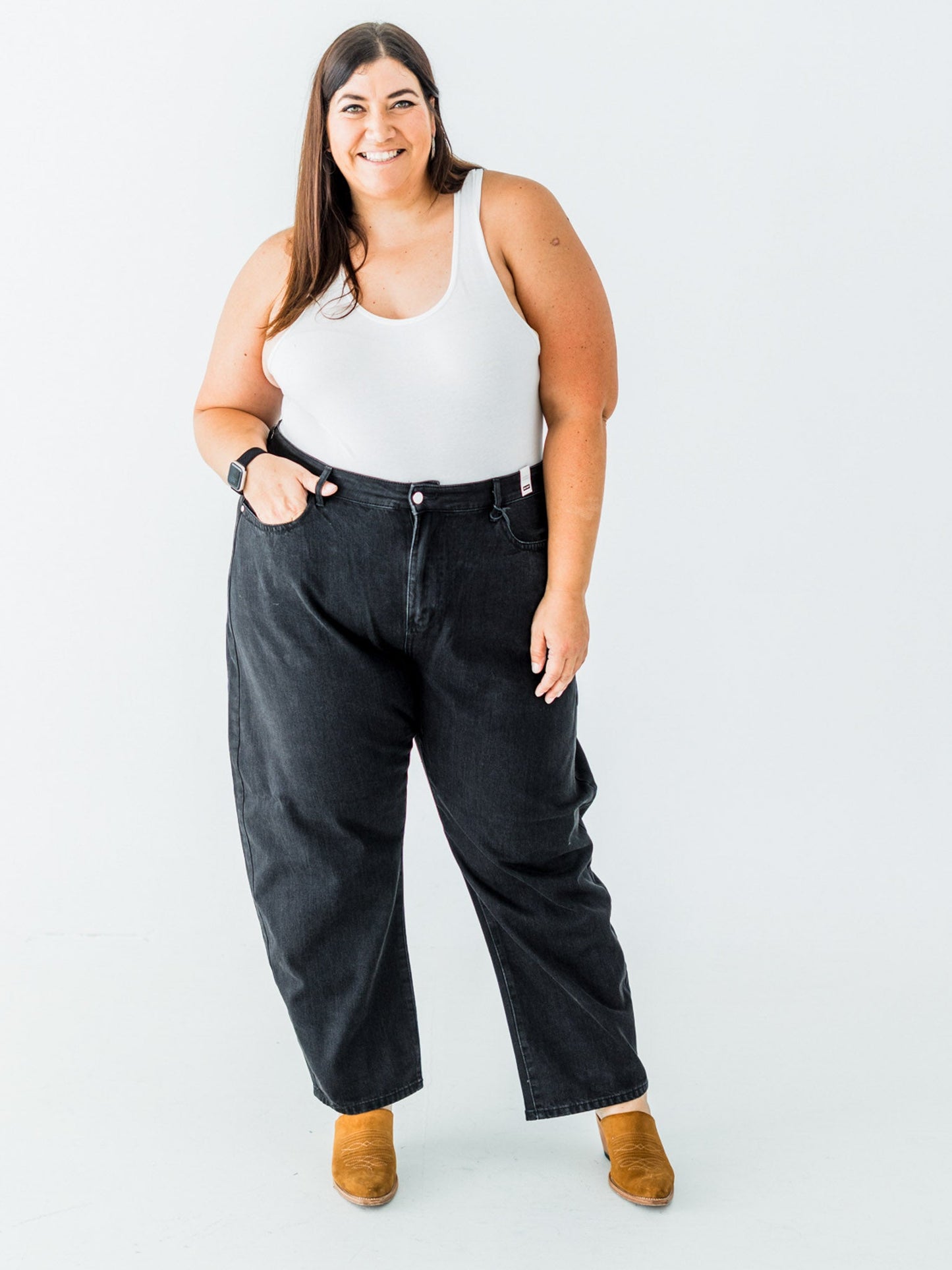 Judy Blue High Waist Rigid Magic Barrel Black Denim Arc Trousers - Whiskey Skies - JUDY BLUE