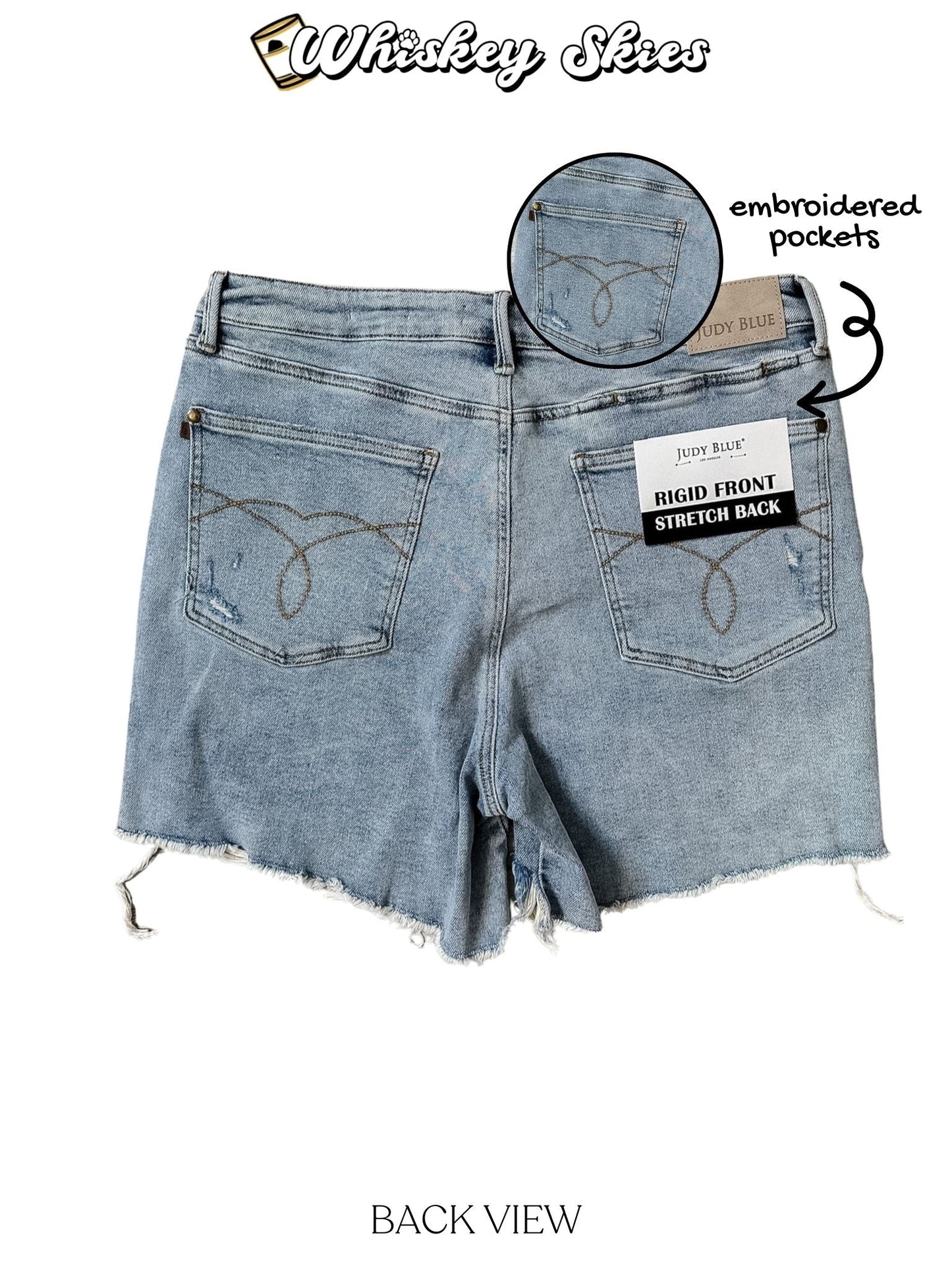 Judy Blue High Waist Rigid Magic Dad Shorts W/ Cell Phone Pocket - Whiskey Skies - JUDY BLUE