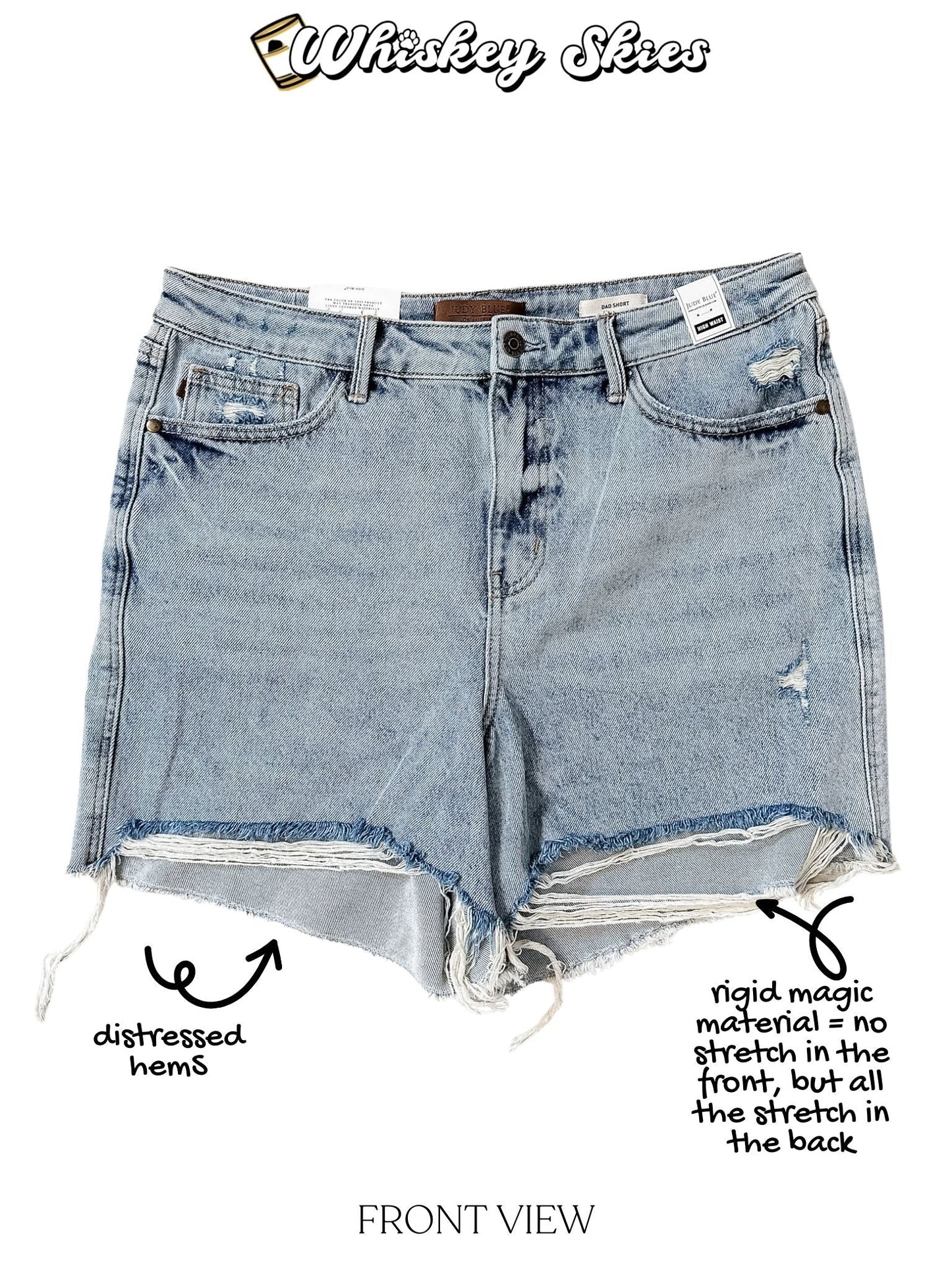 Judy Blue High Waist Rigid Magic Dad Shorts W/ Cell Phone Pocket - Whiskey Skies - JUDY BLUE