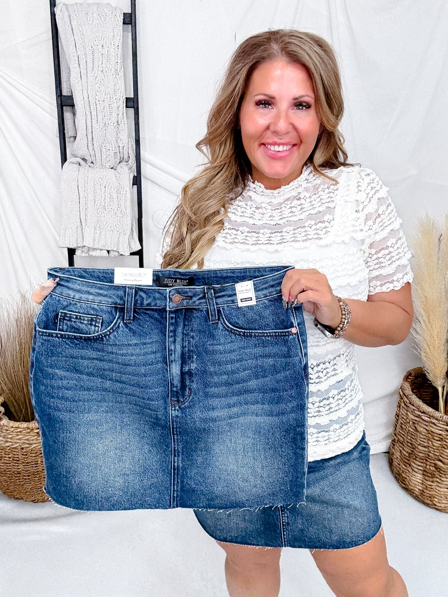 Judy Blue High Waist Rigid Magic Dark Wash Denim Skirt - Whiskey Skies - JUDY BLUE