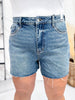 Judy Blue High - Waist Rigid Magic Denim Shorts W/ Studding Details - Whiskey Skies - JUDY BLUE