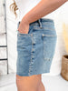 Judy Blue High - Waist Rigid Magic Denim Shorts W/ Studding Details - Whiskey Skies - JUDY BLUE