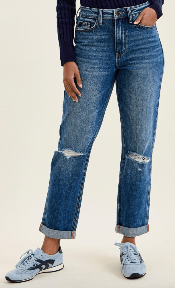 Judy Blue High Waist Rigid Magic Distressed Boyfriend Jeans - Whiskey Skies - JUDY BLUE