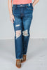 Judy Blue High Waist Rigid Magic Heavy Destroy Straight Jeans - Whiskey Skies - JUDY BLUE