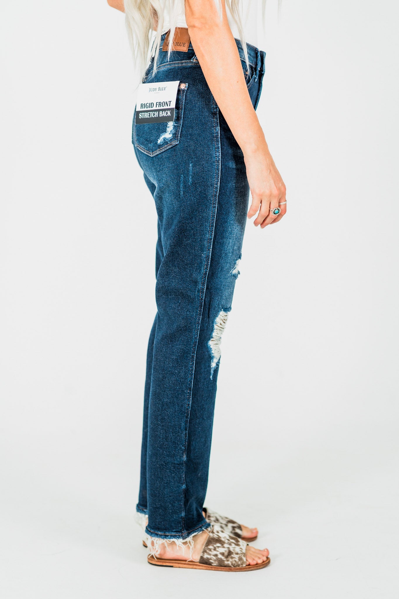 Judy Blue High Waist Rigid Magic Heavy Destroy Straight Jeans - Whiskey Skies - JUDY BLUE