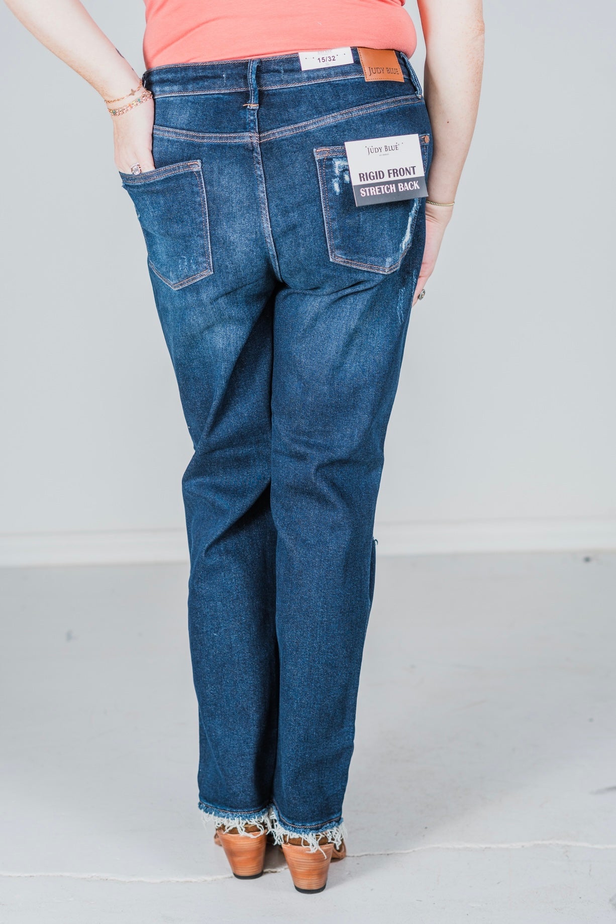 Judy Blue High Waist Rigid Magic Heavy Destroy Straight Jeans - Whiskey Skies - JUDY BLUE