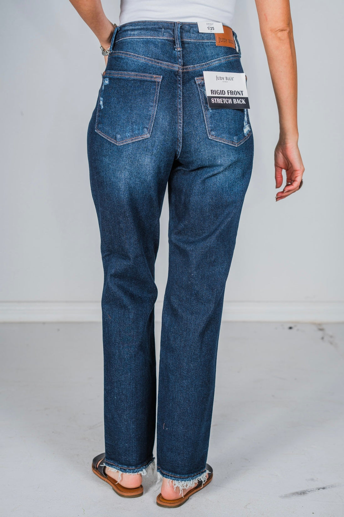 Judy Blue High Waist Rigid Magic Heavy Destroy Straight Jeans - Whiskey Skies - JUDY BLUE