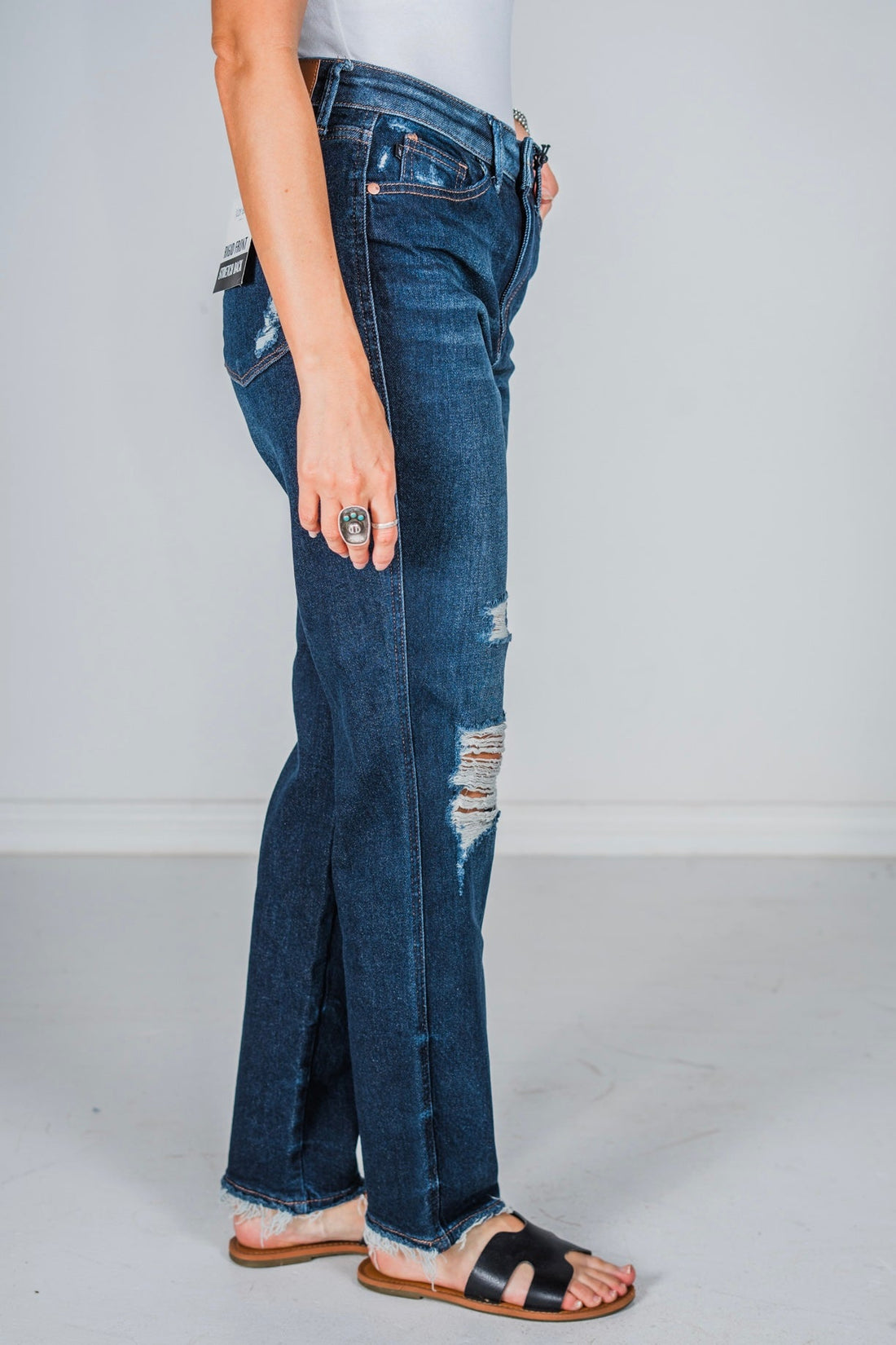 Judy Blue High Waist Rigid Magic Heavy Destroy Straight Jeans - Whiskey Skies - JUDY BLUE