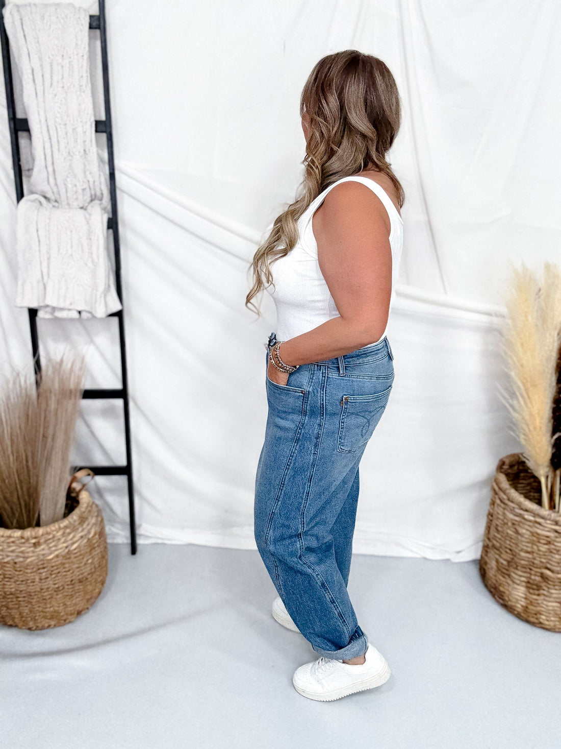 Judy Blue High - Waist Rigid Magic Panel Barrel Jeans - Whiskey Skies - JUDY BLUE