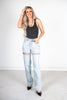 Judy Blue High Waist Rigid Magic Rhinestone Slit Detail Straight Jeans - Whiskey Skies - JUDY BLUE