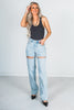 Judy Blue High Waist Rigid Magic Rhinestone Slit Detail Straight Jeans - Whiskey Skies - JUDY BLUE