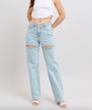 Judy Blue High Waist Rigid Magic Rhinestone Slit Detail Straight Jeans - Whiskey Skies - JUDY BLUE