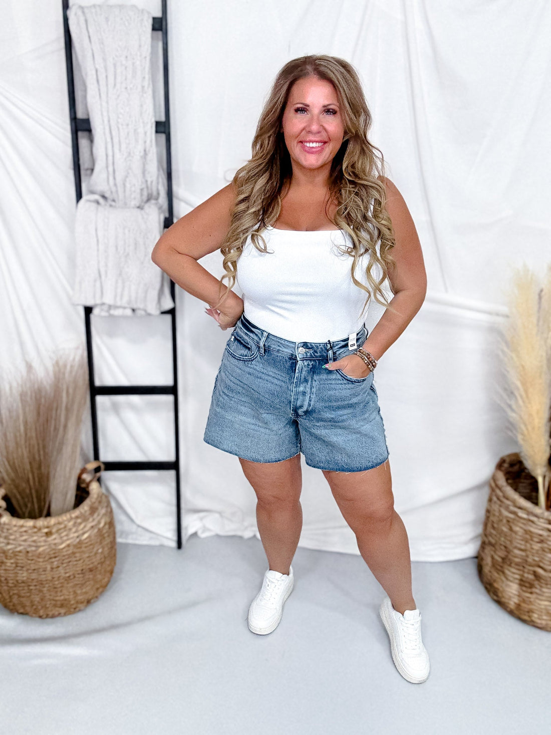 Judy Blue High Waist Rigid Magic Shorts With Raw Side Seams - Whiskey Skies - JUDY BLUE