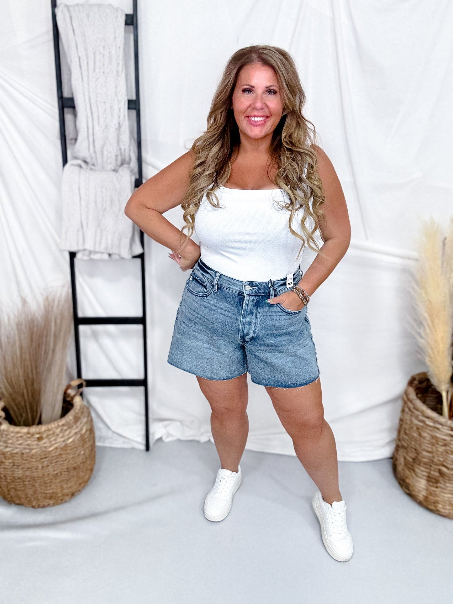 Judy Blue High Waist Rigid Magic Shorts With Raw Side Seams - Whiskey Skies - JUDY BLUE