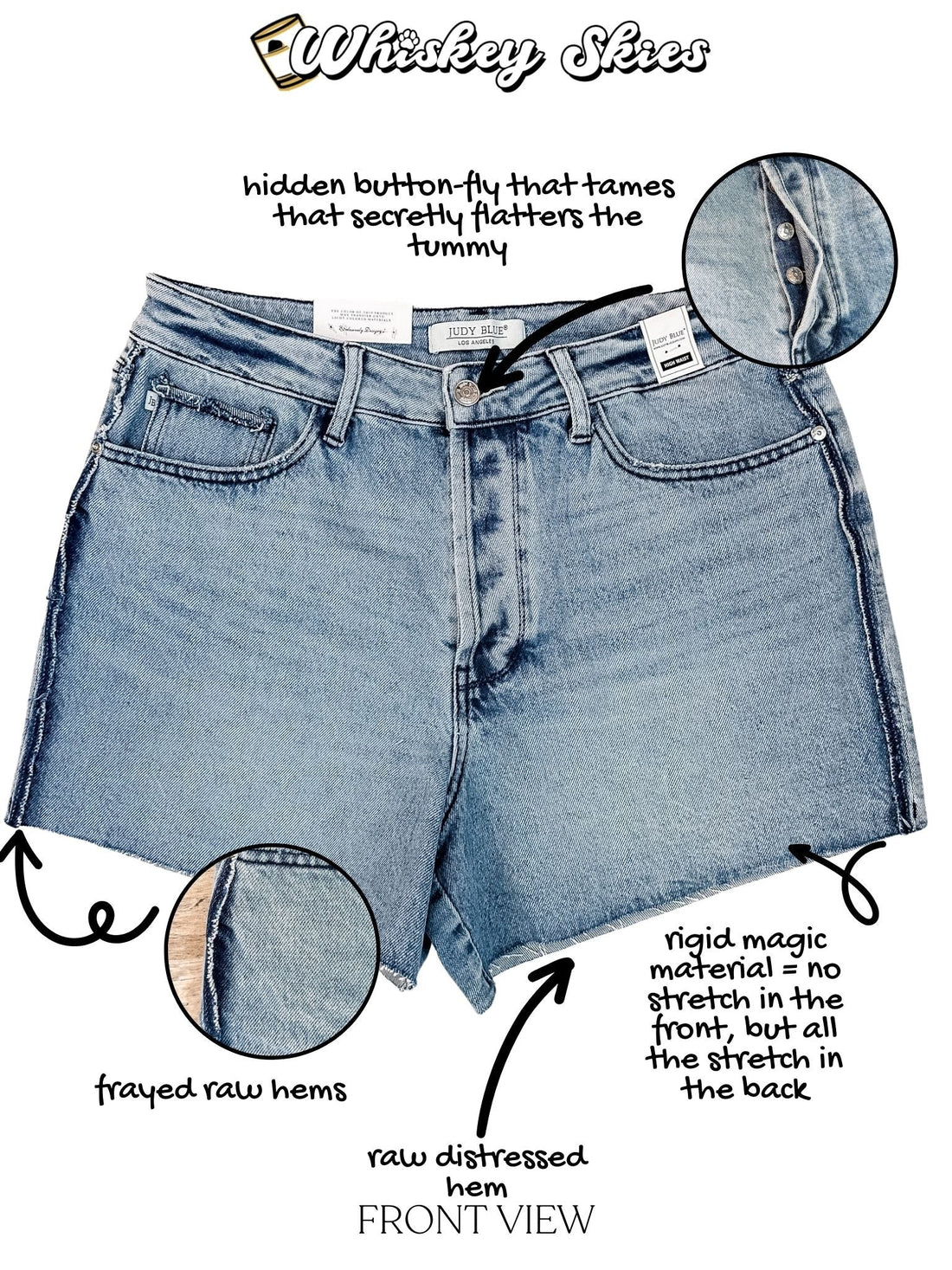 Judy Blue High Waist Rigid Magic Shorts With Raw Side Seams - Whiskey Skies - JUDY BLUE