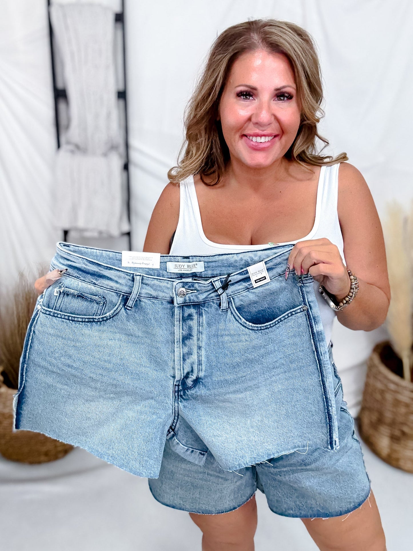 Judy Blue High Waist Rigid Magic Shorts With Raw Side Seams - Whiskey Skies - JUDY BLUE