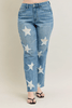 Judy Blue High - Waist Rigid Magic Star Distressed 90's Straight Jeans - Whiskey Skies - JUDY BLUE